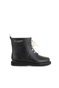 Ilse Jacobsen classic RUB2 lace up short rubber rain boots in black.