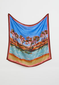 Nancybird silk scarf square featuring original River Landscape artwork.