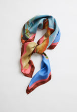 Load image into Gallery viewer, Nancybird silk scarf square featuring original River Landscape artwork.