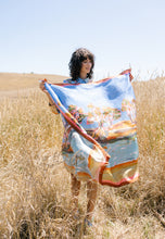 Load image into Gallery viewer, Nancybird silk scarf square featuring original River Landscape artwork.