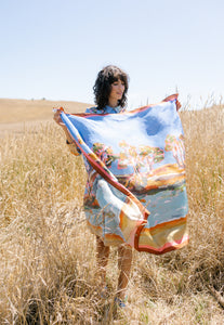 Nancybird silk scarf square featuring original River Landscape artwork.