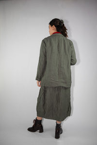 Kimberley Tonkin Jenna lined linen jacket in moss green.