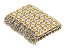 Load image into Gallery viewer, Bronte by Moon made in England Milan throw in Gold, geometric spot design in mustard yellow, bronze and silver grey.