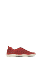 Load image into Gallery viewer, Ilse Jacobsen Tulip shoes in Latte - comfortable, microfibre and natural rubber, washable shoes. Deep Red.