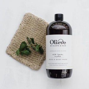 Olieve and Olie wild lemon myrtle hand and body wash, all natural and organic ingredients.