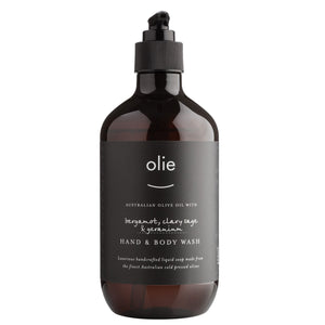 Olieve & Olie bergamot, clary sage and geranium organic olive oil hand and body wash.