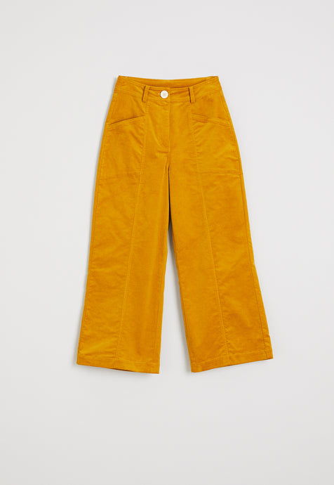 Nancybird Merri wide leg pants in mustard yellow cotton corduroy.