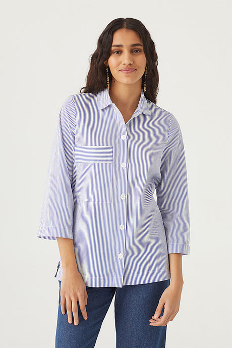 Nice Things by Paloma S designed in Barcelona oversized striped blue and white cotton shirt.