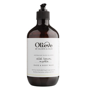 Olieve and Olie wild lemon myrtle hand and body wash, all natural and organic ingredients.