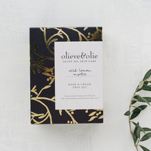 Load image into Gallery viewer, Olieve and Olie wild lemon myrtle hand and body wash and hand and body cream twin boxed gift set, all natural and organic ingredients.