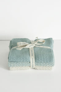 Bianca Lorenne lavette set of 3 cotton knitted washcloths in duck egg blue.
