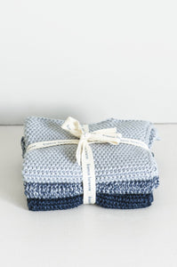 Bianca Lorenne pure cotton knitted washcloths, set of 3 in shades of indigo blue.