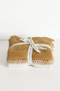 Bianca Lorenne lavette set of 3 cotton knitted washcloths in ochre.