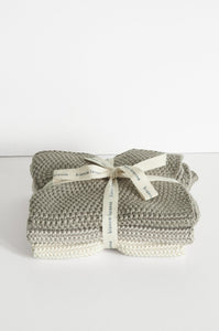 Bianca Lorenne pure cotton knitted washcloths, set of 3 in shades of natural taupe.