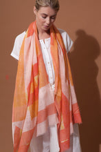 Load image into Gallery viewer, Ma Poesie scarf, design in France made in India, hand woven Prairie design in Pastel, summer shades of lemon, coral and blush pink, subtle floral design.