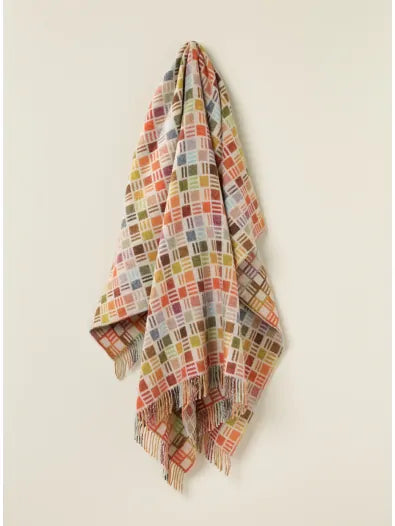 Bronte by Moon multicolour merino wool reversible thro, Ribbon check design.